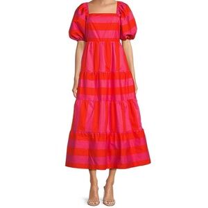 Sugarlips Red and Pink Striped Midi Dress